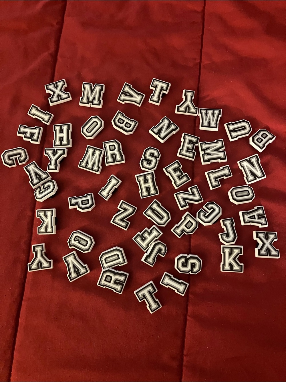50 Black & White Varsity Letter Croc Charms
